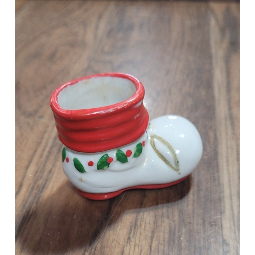 MCM Christmas Ceramic Toothpick Holder Santa's Boot Made In Japan 1950s